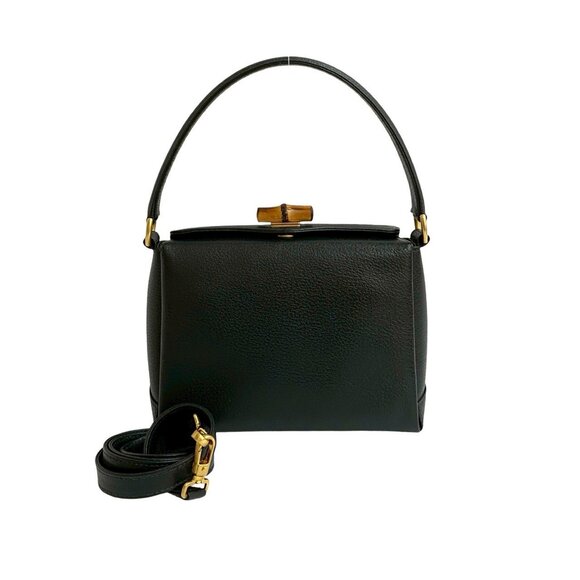 Gucci Handbags - GUCCI Authentic Black Leather Bamboo Shoulder Bag